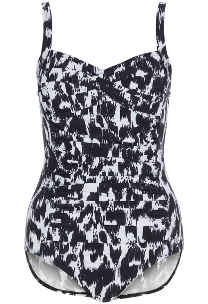 Monochrome Animal Print Swimsuit with Ruched Front